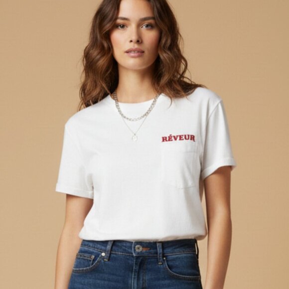 Sandro Reveur White Pocket T Shirt ASO Jimin BTS Fits Oversized M/L Unisex - Picture 1 of 13